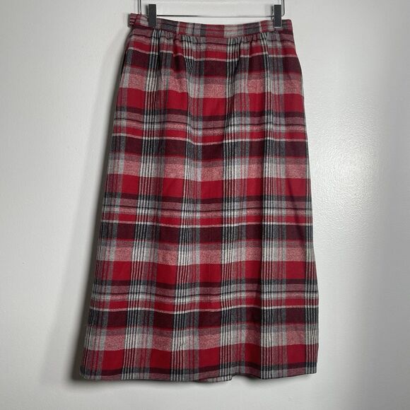 PENDLETON 100% Virgin Wool Pleated Tartan Midi Skirt Size 10 Made in USA Holiday - Picture 3 of 7